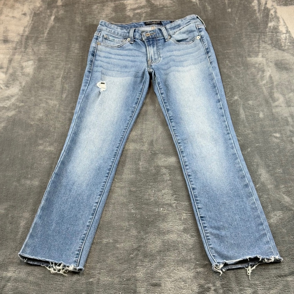 Lucky Brand Sweet Straight Jeans 00/24 Regular Medium Wash Raw Hem Distressed